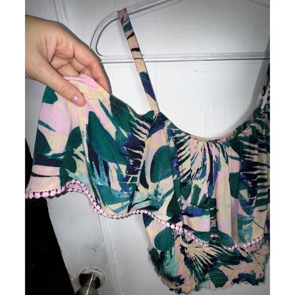 Torrid Tropical Print Ruffled Crop Top Sleeveless Size 00 Multicolor Floral Pink - Picture 4 of 6